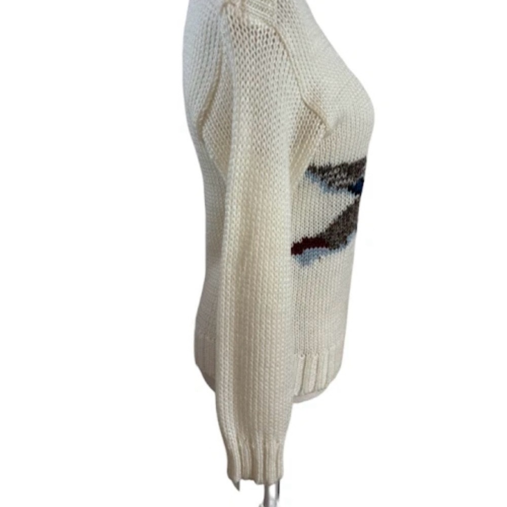 VTG 80s Women's Mallard Duck Boat Neck Sweater Cable Knit Sz M Ivory Pullover - Picture 5 of 10